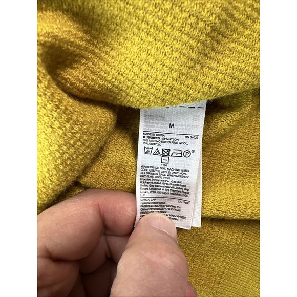 GAP Mustard Gold V-Neck Sweater Merino Wool Blend Womens Medium - Picture 9 of 10
